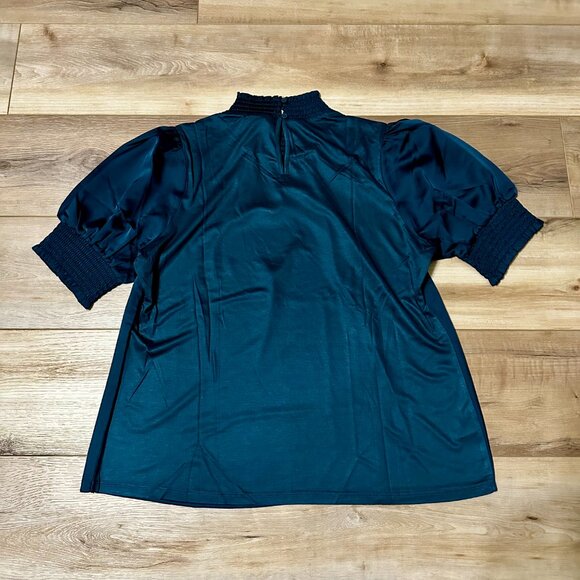 NEW Ann Taylor Mock Neck Blouse – Tile Color, Balloon Elbow Sleeves, Size LP - Picture 3 of 10